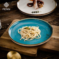 Assiettes à dîner en céramique de luxe FENN avec logo personnalisé, bord doré, assiette en porcelaine, assiettes en céramique mouchetées, vaisselle pour restaurant