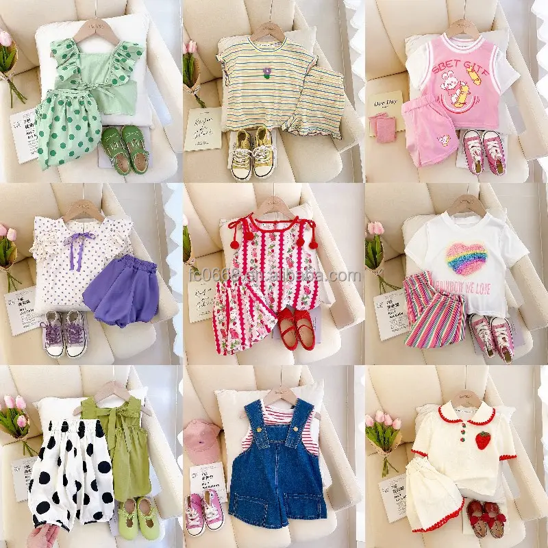 Hot selling children's baby girls' clothing new design, fashionable, cool and loose fitting two-piece set for girls