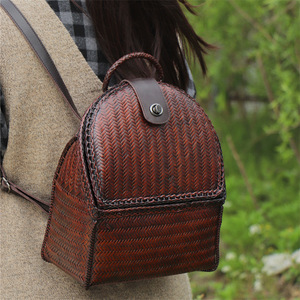 Bamboo Woven Backpack Handmade Retro Style Women's Bag Zhejiang Origin First Class Quality - Product Image 3
