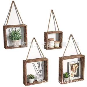 Wooden Wall Mounted Square <b>Shelf</b> Solid Wood Hanging Storage <b>Rack</b> For Living Room Bedroom Display - Product Image 4
