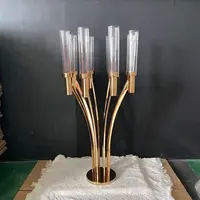 ゴールドウェディングテーブルクリスタル8アーム燭台センターピースデコレーション