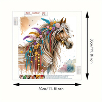 Kit de Peinture Diamant 5D à Perçage Partiel 30x30cm, Motif Floral Coloré, Plume et Cheval, Strass en Cristal, Art Diamant DIY, Décoration Murale pour la Maison