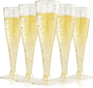 Bicchiere classico in plastica glitterata oro, calici per feste nuziali Champagne, 4.5oz in plastica calici da vino