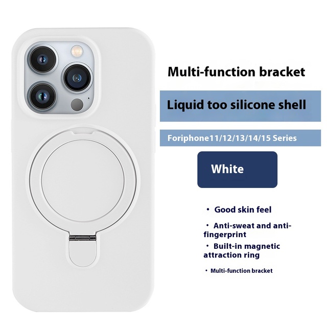 Luxury Design Magnetic Liquid Silicone Shockproof Mobile Phone Case for 16 Series with Bracket and Phone Grip