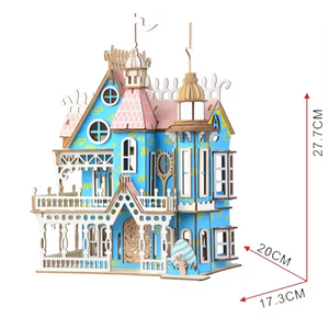 Jeux de puzzles en bois 3D à faire soi-même, jeux de réflexion pour enfants et adultes, kit de construction en bois découpé au laser DIY, villa fantastique - Product Image 6