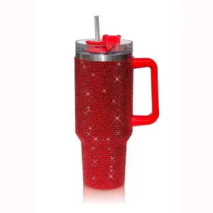 Fabriek Direct Verkopen 40Oz Strass Tumbler Dubbele Wand Roestvrijstalen Beker Met Handvat En Stro