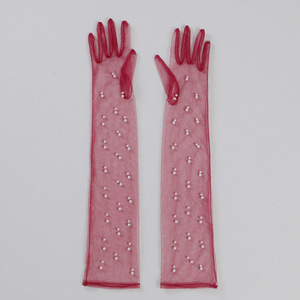 HZS-25014 longue perle perlée <span class=keywords><strong>gants</strong></span> de <span class=keywords><strong>mariage</strong></span> mitaines gant de mariée en tulle transparent - Product Image 2