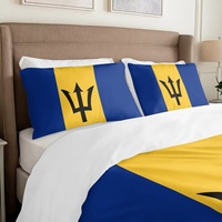 Ensemble de literie 3 pièces en coton pur avec impression personnalisée du drapeau de la Barbade, tissu doux et respirant pour la décoration de la maison, de la chambre, du dortoir et de la maison de vacances
