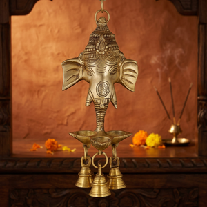 Nuevo Diseño de Decoración para el Hogar, Ganesh Deepak de Latón Colgante de Pared de Alta Calidad con Campanas, Escultura Icónica India Hecha a Mano - Product Image 5