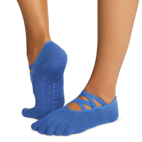 Haute qualité plein orteil arc-en-ciel entrecroisé élastiques Yoga Grip chaussettes LOGO personnalisé coton 5 doigts Pilates Grip chaussettes pour les femmes
