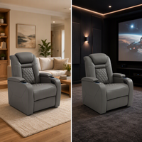 Fauteuil inclinable électrique en cuir pleine fleur à double alimentation avec chargement USB Type-C, siège de cinéma maison rembourré, structure en bois