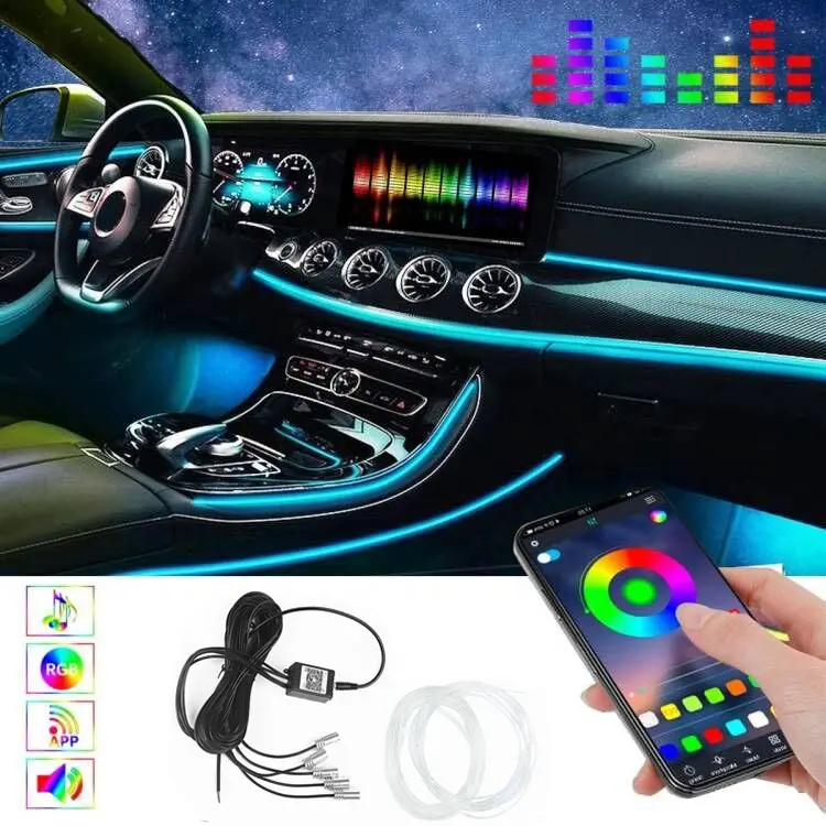 새로운 RGB 광섬유 발 대시 보드 LED 자동차 인테리어 스트립 라이트 자동차 분위기 조명 자동차 인테리어 자동차