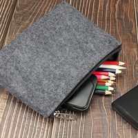 Étui à crayons en feutre, boîte à stylos, lot de 2, sac de rangement pour papeterie avec fermeture éclair, adapté pour le rangement au bureau, sac de maquillage gris