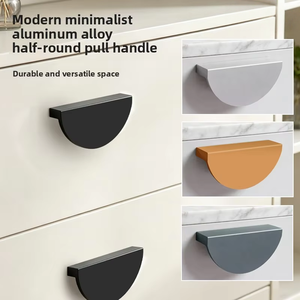 Poignées noires semi-circulaires minimalistes en aluminium, style nordique, moulage monobloc, pour portes d'armoires et tiroirs de cuisine - Product Image 1