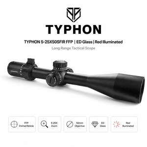 กล้องเล็งยุทธวิธี TYPHON 5-25x50SFIR FFP กันน้ำ ท่ออลูมิเนียมอัลลอยขนาด 30 มม. ระบบ First Focal Plane พร้อมไฟส่องสว่าง ปรับได้เต็มที่ เหมาะสำหรับการล่าสัตว์ - Product Image 1