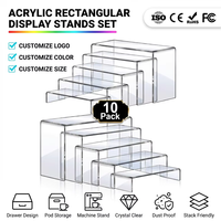 Ensemble de 10 supports de présentation rectangulaires modernes en acrylique transparent, réglables et écologiques pour décorations d'étagères transparentes