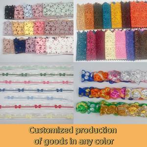 Ruộng băng ren polyester màu hồng bán buôn có sẵn, ren nhiều màu sắc dùng cho quần áo, váy và viền ren với nhiều màu sắc khác nhau. - Product Image 6