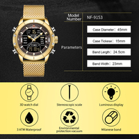 NAVIFORCE NF9153 jam tangan Digital, jam tangan olahraga Analog Digital baja tahan karat pria mewah tahan air