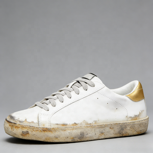 Baskets classiques pour femmes en cuir véritable, style vintage Superstar, avec étoile dorée scintillante, pour l'été - Product Image 5