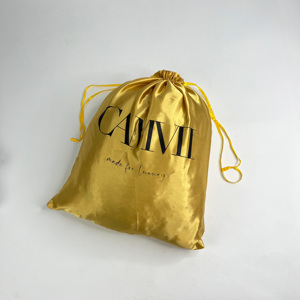 Pochette à cordon en satin doré personnalisée, sac cadeau en satin doré de luxe avec logo imprimé pour bijoux et vêtements - Product Image 4