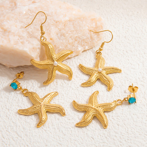 Starfish Pendant <b>Earrings</b> 18K Gold Plated <b>Blue</b> Zircon <b>Studs</b> For Women Everyday Wear - Product Image 4