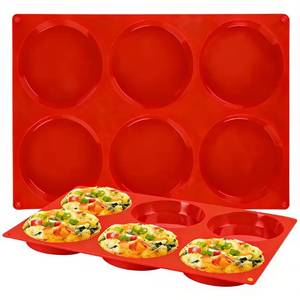 MUYULINS Factory Red 6-Cup LFGB Platinum Grade Non-Stick BPA Free <b>Large</b> Silicone Brownie <b>Pan</b> American Muffin Cake Baking Mold - Product Image 1