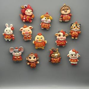 Imanes para nevera del zodíaco chino, figuras de animales de traje tradicional rojo para decoración del hogar - Product Image 4