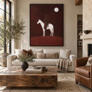Cuadro de arte de pared de caballo <span class=keywords><strong>vaquero</strong></span> occidental en burdeos, pintura al óleo texturizada sobre lienzo, decoración ecuestre vintage para sala de estar de hotel de lujo - Product Image 4
