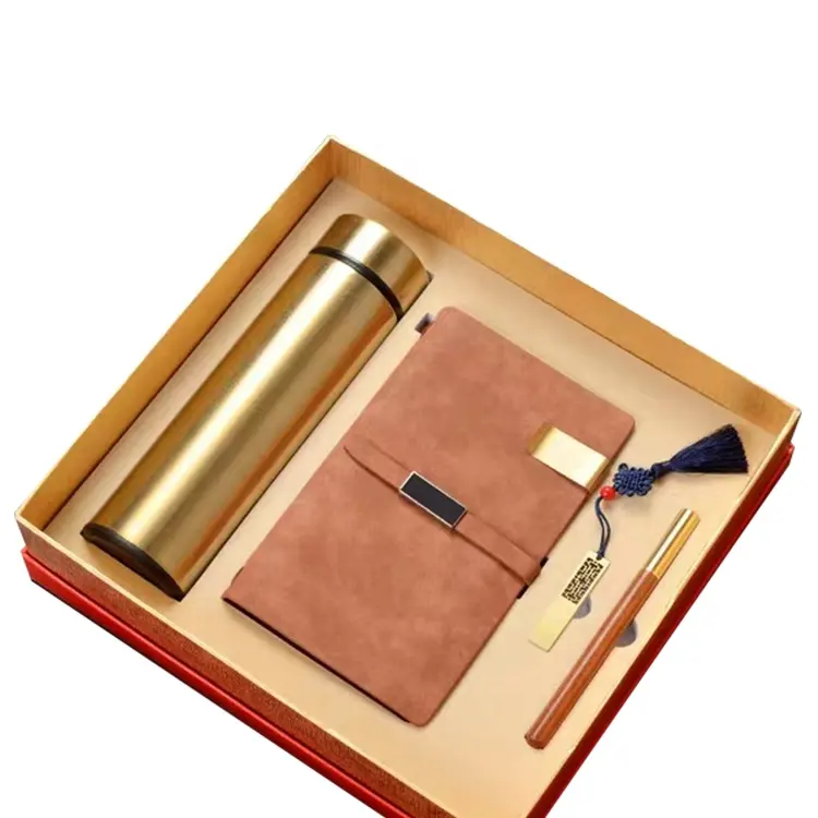 Trend Souvenir Corporate Geschenke benutzer definierte Logo a6 kleines Notizbuch Tagebuch mit Stift und Box und USB-Geschenkset Flasche