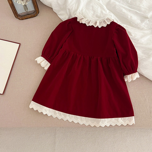 Vestito da <span class=keywords><strong>bambina</strong></span> coreana abito da <span class=keywords><strong>bambina</strong></span> primavera autunno collo di pizzo rosso natale maniche lunghe per bambini <span class=keywords><strong>vestiti</strong></span> da principessa per bambini - Product Image 5