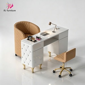 Meubles de salon de beauté modernes, table de manucure en bois rose, ensemble chaise et table de manucure en cuir de luxe, siège individuel - Product Image 3