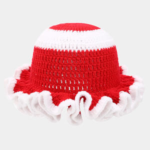 หมวกชาวประมงถักด้วยมือแฟชั่นพร้อมหมวกถักมีระบาย - Product Image 4