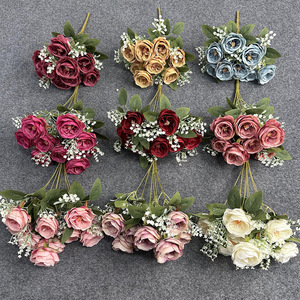 ช่อดอกกุหลาบออสติน 9 ดอก ทำจากผ้าไหมเทียม ตกแต่งงานแต่งงานได้อย่างสมจริง - Product Image 1