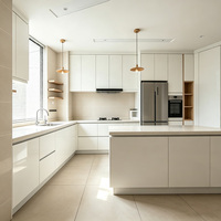 Ensemble complet d'armoires de cuisine modulaires à panneaux plats blancs, en panneaux résistants à l'humidité, taille personnalisée pour les constructeurs, vente en gros pour appartements