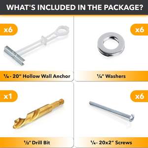 Metallbolzenanker |   TV-Halterung Metallbolzen Set mit 6 Elefantenanker (1/4) & 1 Titan-Bohrer mit Führungsstift - Product Image 2