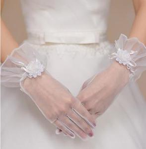 2025 <span class=keywords><strong>gants</strong></span> de mariée courts sans doigts Tulle <span class=keywords><strong>gants</strong></span> de mariage avec nœud papillon cristal saint valentin fête de mariage Cosplay accessoires - Product Image 6