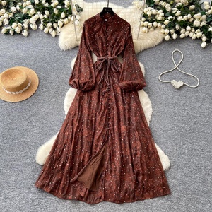 Robe longue à manches longues Printemps 2026 avec cordon de serrage à la taille, style français - Product Image 6
