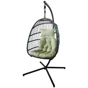 Fauteuil suspendu pliant d'extérieur en rotin, chaise balançoire en forme d'œuf avec coussin et oreiller - Product Image 3