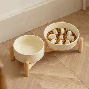 2025 Novo Design Anti-Slip Cerâmica Slow Feed Pot Dog Bowls Dog Cat Slow Feeding Bowl Pet Elevada Dupla Tigela De Cerâmica Com Suporte - Product Image 2
