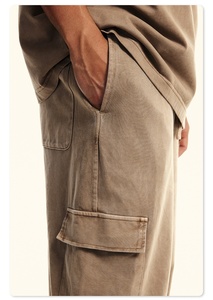 Nouveau luxe lavé jambes larges plis <span class=keywords><strong>Cargo</strong></span> pantalon personnalisé coton Vintage lavé Baggy hommes pantalons - Product Image 2