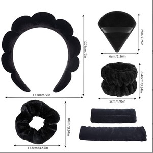 Bandeau de spa confortable en éponge douce, ensemble de 2 bracelets, 2 houppettes pour le lavage du visage et les soins de la peau, style européen et américain - Product Image 4