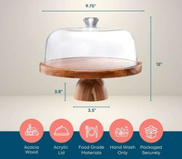 Support à gâteau en bois de qualité supérieure avec couvercle en verre transparent, base élégante pour la présentation de desserts, idéal pour les pâtisseries professionnelles et les fêtes à domicile