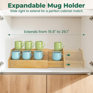 Boîte de rangement extensible à deux niveaux en bambou pour tasses à café, présentoir pour tasses à café, organisateur de cuisine, design minimaliste - Product Image 4