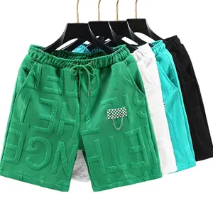 New Style 100% Cotton Men's Gym Drawstring Shorts Custom Print Logo Knitted Cotton Sports Running Shorts For Men