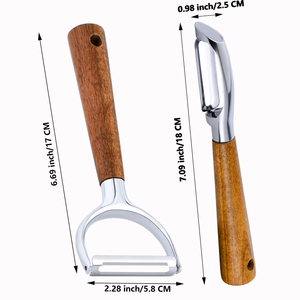 Éplucheur manuel écologique pour fruits et légumes avec manche en bois, lames en acier inoxydable, trancheuse, coupe-légumes, râpe - Outil de cuisine - Product Image 3