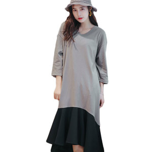 Abito estivo <span class=keywords><strong>lungo</strong></span> a sirena tendenza nuovo stile coreano moda Casual <span class=keywords><strong>mezza</strong></span> <span class=keywords><strong>manica</strong></span> primaverile in cotone asimmetrico <span class=keywords><strong>con</strong></span> volant Maxi t-Shirt - Product Image 5