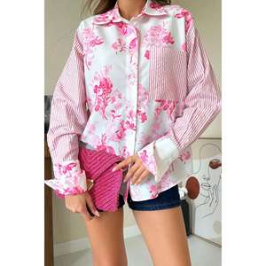 เสื้อเชิ้ตผ้าชีฟองสีชมพูคุณภาพสูง ขายส่ง สไตล์วินเทจ แต่งกระดุม สำหรับใส่ทำงานในชีวิตประจำวัน ฤดูร้อน ฤดูใบไม้ผลิ ฤดูใบไม้ร่วง - Product Image 1