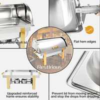 Plat de service YD Hardware en acier inoxydable 9L avec couvercle en acier inoxydable, cadre semi-doré, alimenté à l'alcool, pour buffet traiteur