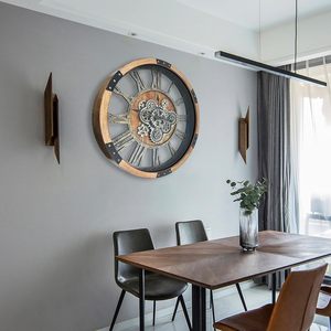 Đồng hồ treo tường Huatuo 24 inch, kiểu dáng cổ điển công nghiệp, chất liệu gỗ nâu, mặt kính cường lực HD, kích thước lớn, thích hợp cho phòng khách và văn phòng - Product Image 6