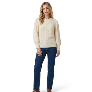 Suéter de Punto Trenzado para Mujer, Cuello Redondo, Manga Larga, Corte Regular, Informal, Invierno, Viscosa/Nailon/Poliéster - Product Image 1